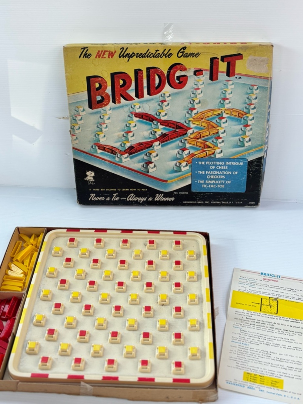Vintage Bridg-It Board Game Complete Hasbro 1960s Strategy Game